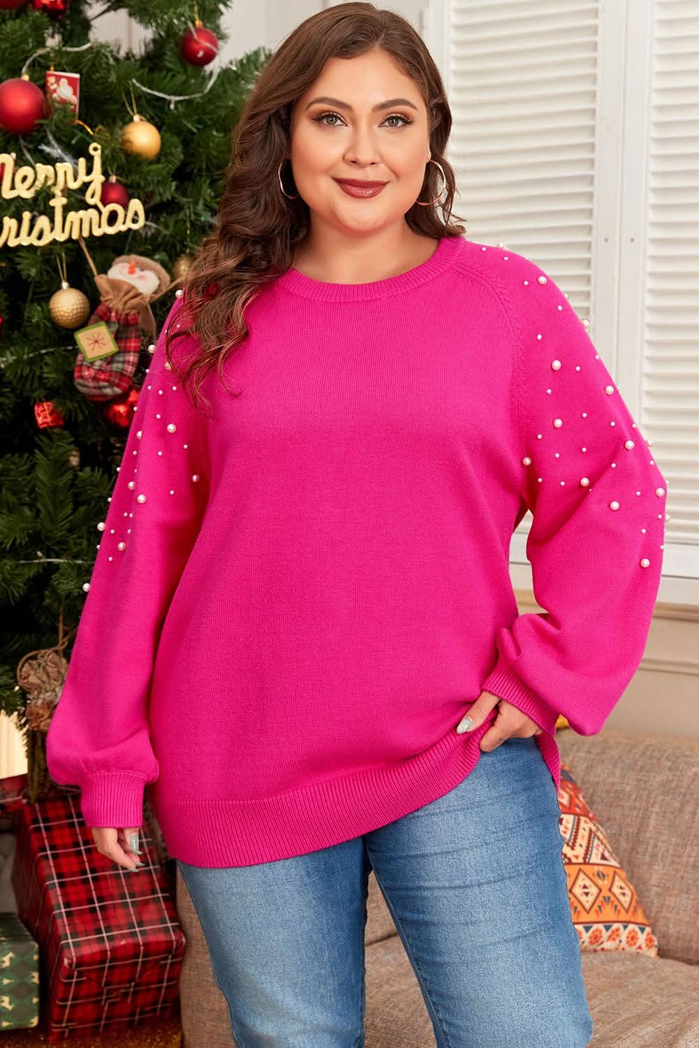 Strawberry pink plus size sweater - Love Salve